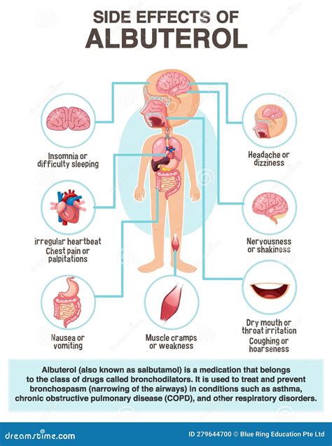 Human Anatomy Diagram Cartoon Style of Albuterol Side Effects Stock ...