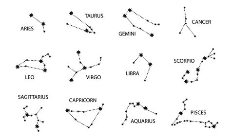 Set of Zodiac Constellation. Night Sky map. Horoscope Symbol. Star ...