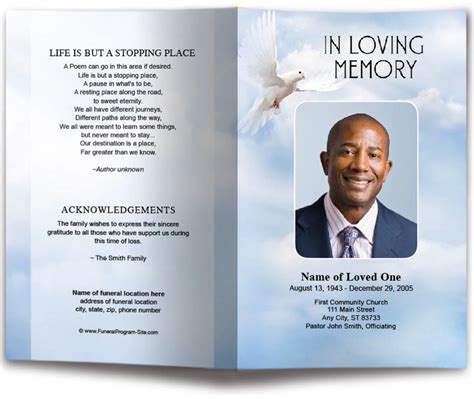 Dove of Peace Funeral Program Template | Funeral program template free ...