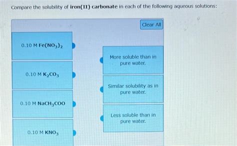 Solved Compare the solubility of iron(II) carbonate in each | Chegg.com