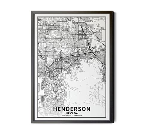 Henderson Nevada Map, Black and White, Coordinates, Map of Henderson ...