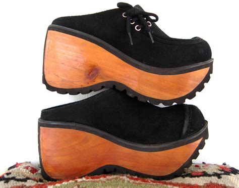 90s Platform Clogs Chunky Suede Black Leather Wooden Sole Soda Size 7 ...