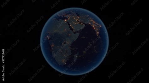 Earth at Night. 3D Illustration of Earth Bathed in City Lights at Night ...