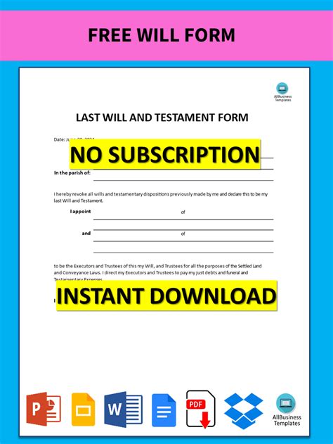 Free Will Form | Templates at allbusinesstemplates.com