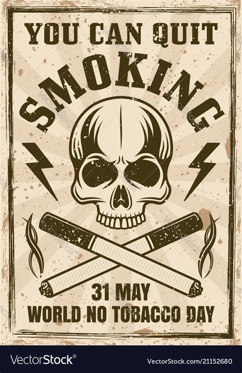 World no tobacco day vintage poster with skull Vector Image