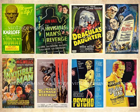 19 Vintage HORROR MOVIE POSTERS 3 Pages Collage Sheets Digital - Etsy UK