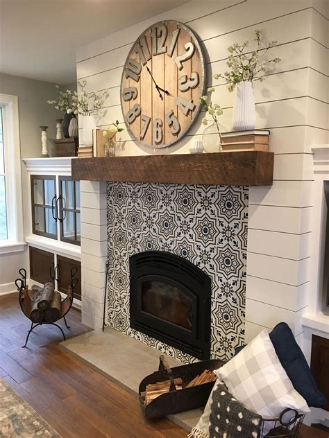 Perfect mantel decor with large wooden clock and tile | Wall decor ...