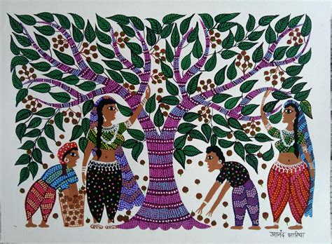 Village Life - Bhil Pithora Painting (11" x 14") - International Indian ...