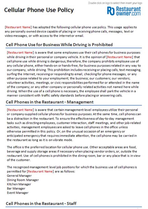 Cell Phone Policy Template for Restaurants | RestaurantOwner