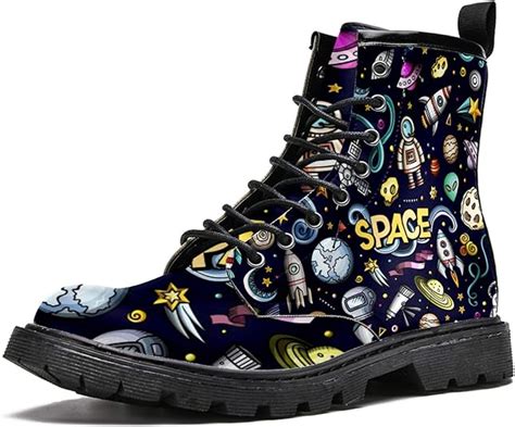 MAPOLO Boots for Women Cartoon Space Astronaut Spaceship Pattern Print ...