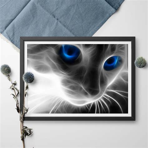 Black Cat With Blue Eyes Canvas Poster Wall Art Canvas Painting Animal ...