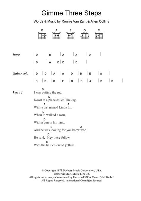 Gimme Three Steps by Lynyrd Skynyrd - Guitar Chords/Lyrics - Guitar ...