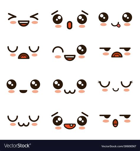 Cute faces kawaii emoji cartoon Royalty Free Vector Image