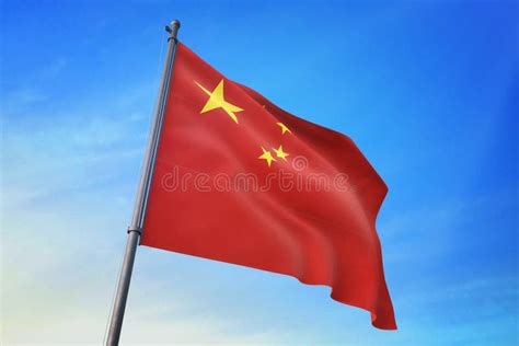 China Flag Waving with Sky on Background Realistic 3d Illustration ...