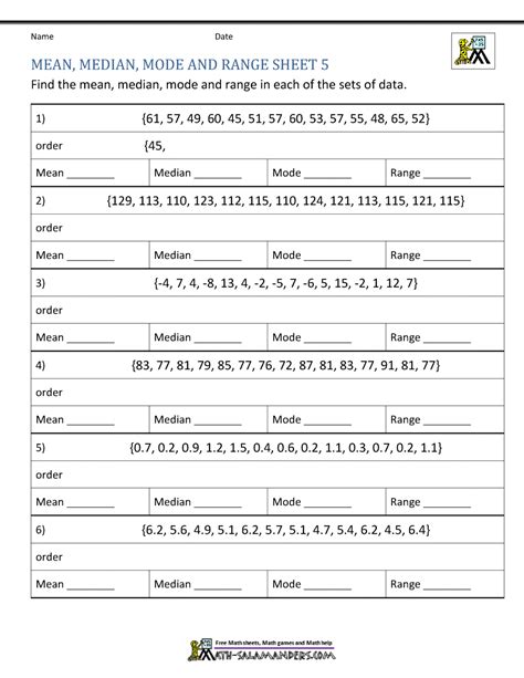 Mean Median Mode Worksheets Printable