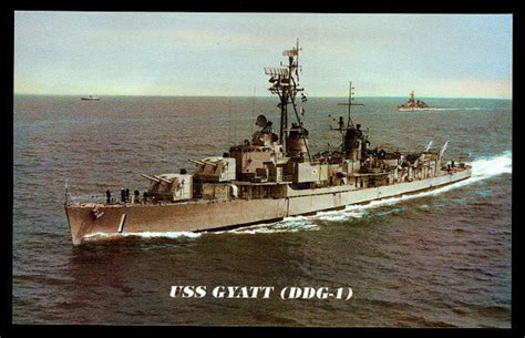 USS Gyatt DDG-1 postcard USNavy DD-712 converted to 1st guided missile ...