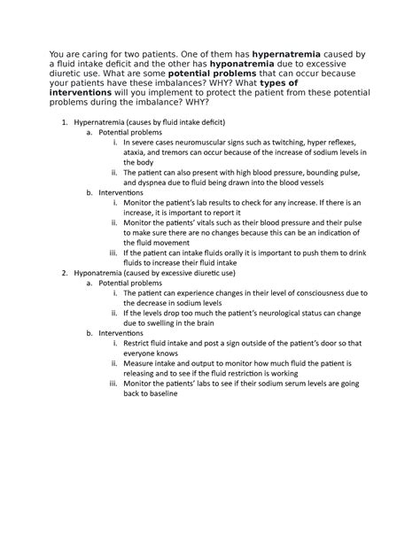 hyponatremia vs hypernatremia short answer case study - You are caring ...