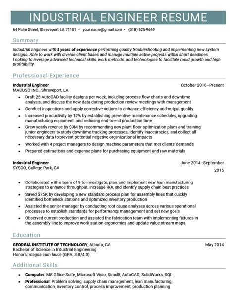 Industrial Engineer Resume Example + Tips