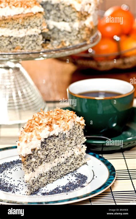 Slice of poppy seed Cake Stock Photo - Alamy