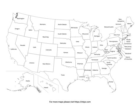 Printable US Map State Outline with Names · InkPx