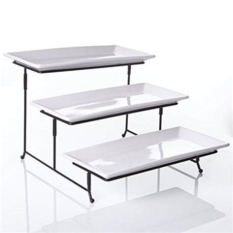 3 Tier Rectangular Serving Platter with Metal Rack, White (92606.04 ...