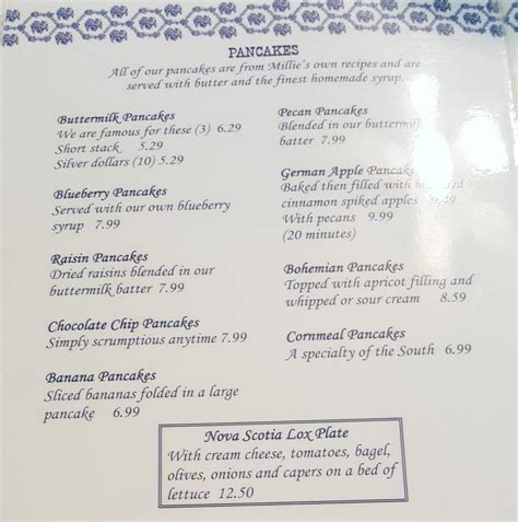 Menu at Millie's fast food, Sarasota