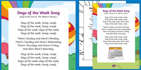 Days Of The Week Nursery Rhyme (Teacher-Made) - Twinkl