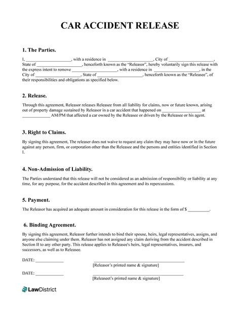 Car Accident Release of Liability Form | Free Template & Sample ...