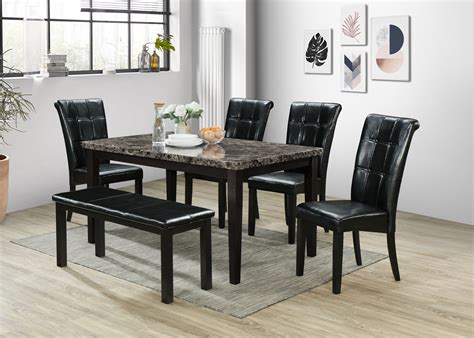 Black Dining Table w/ Bench Set; 6 PCS. SET – Pacific Imports, Inc.