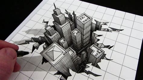 How to Draw a Hole: 3D City Illusion | Illusion drawings, Optical ...