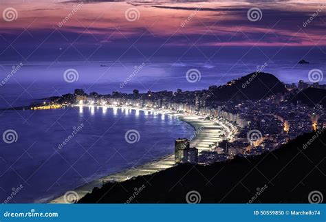 Beautiful Sunset Above Copacabana Beach in Rio De Janeiro Stock Photo ...