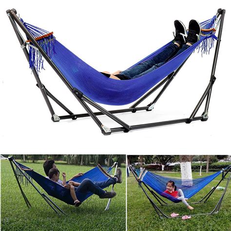 Foldable Freestanding Portable Double Hammock with Steel Stand Two ...