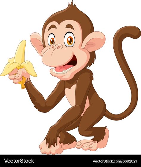 Cartoon funny monkey holding banana isolated Vector Image