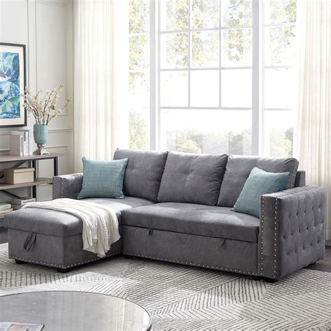 91" Reversible Sleeper Sectional Sofa 3-seat Pull-Out Sofa-Bed Sleeper ...