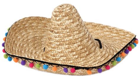 Mexican Fiesta Sombrero Hat With Pom Poms ~ Party Fancy Dress Costume ...