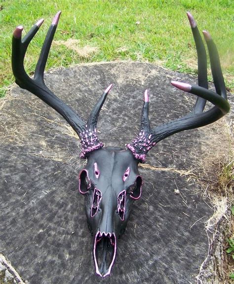 Hand Painted European Deer Skull Mount w/ Antlers - BLACK & PINK ...