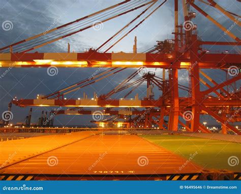 Container Ship in Port at Night Editorial Photo - Image of clouds ...