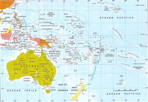 MAPA politico de Oceania Grande Breve Descripción Geografica