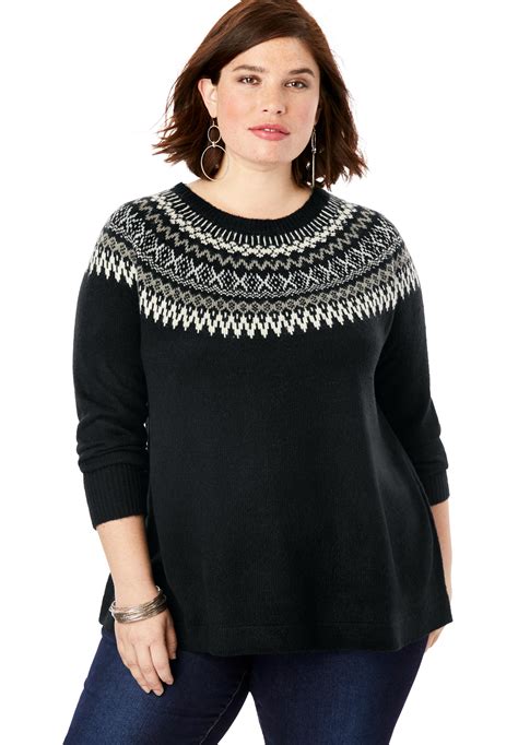 Roaman's - Roaman's Women's Plus Size Fair Isle Pullover Sweater ...