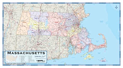 Massachusetts Counties Wall Map | Maps.com.com