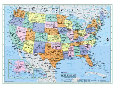 USA United States Wall Map Color Poster 32"x24" - LARGE PRINT Rolled ...