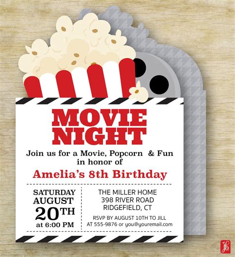 Movie Night Invitation Custom Kid's Invite Personalized Die Cut Party ...