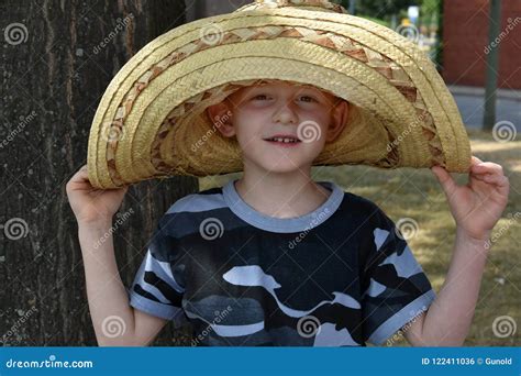 Preschooler Wears a Big Mexican Straw Hat Stock Photo - Image of ...