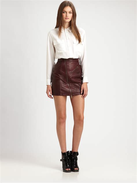 Lyst - Mcq Leather Mini Pencil Skirt in Brown