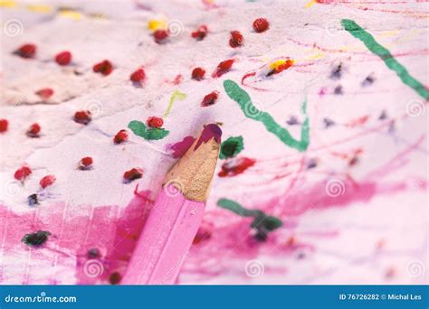 Pink Crayon Pencil Children Drawing Creativity Learning Stock Photo ...