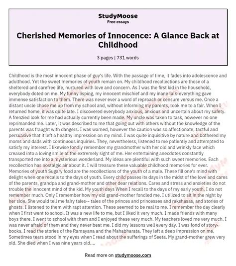 Cherished Memories of Innocence: A Glance Back at Childhood Free Essay ...