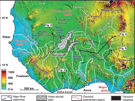 Topography and drainage of West Africa showing selected geological ...