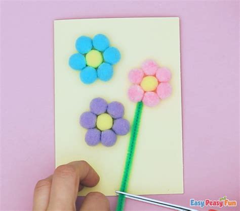 DIY Mother's Day Card - Pom Pom Flowers - Easy Peasy and Fun