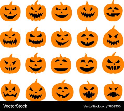 Halloween pumpkin faces set on white Royalty Free Vector