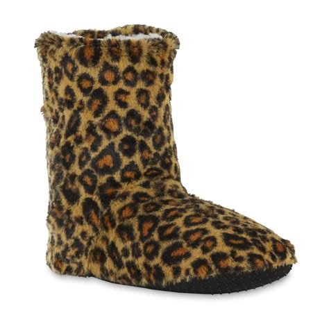 Joe Boxer Women's Tan/Leopard-Print Bootie Slipper